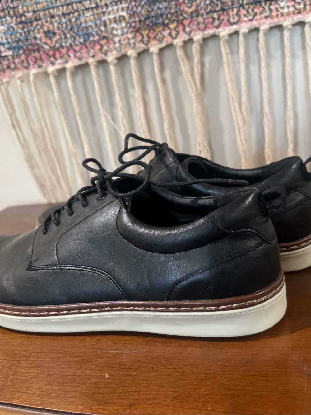 Alfani Black Leather Derby Sneakers with White Sole